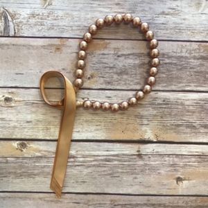 Gold Brown Pearl Necklace with Ribbon